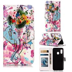 Flower Elephant 3D Relief Oil PU Leather Wallet Case for Samsung Galaxy A20e