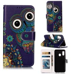 Folk Owl 3D Relief Oil PU Leather Wallet Case for Samsung Galaxy A20e