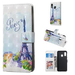Paris Tower 3D Painted Leather Phone Wallet Case for Samsung Galaxy A20e