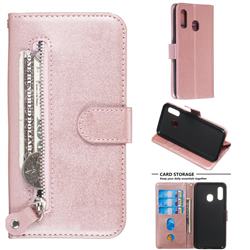 Retro Luxury Zipper Leather Phone Wallet Case for Samsung Galaxy A20e - Pink