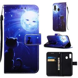Cat and Moon Matte Leather Wallet Phone Case for Samsung Galaxy A20e