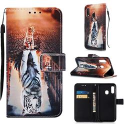 Cat and Tiger Matte Leather Wallet Phone Case for Samsung Galaxy A20e