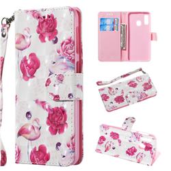 Flamingo 3D Painted Leather Wallet Phone Case for Samsung Galaxy A20e