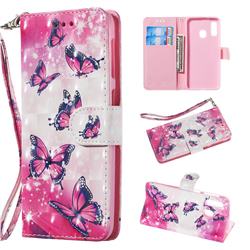 Pink Butterfly 3D Painted Leather Wallet Phone Case for Samsung Galaxy A20e