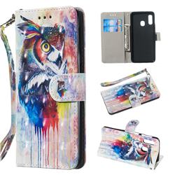 Watercolor Owl 3D Painted Leather Wallet Phone Case for Samsung Galaxy A20e