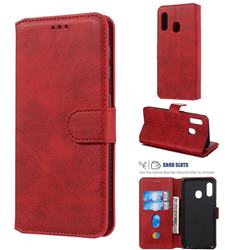 Retro Calf Matte Leather Wallet Phone Case for Samsung Galaxy A20e - Red