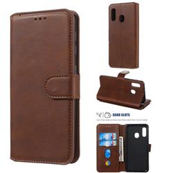 Retro Calf Matte Leather Wallet Phone Case for Samsung Galaxy A20e - Brown