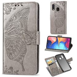 Embossing Mandala Flower Butterfly Leather Wallet Case for Samsung Galaxy A20e - Gray