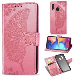 Embossing Mandala Flower Butterfly Leather Wallet Case for Samsung Galaxy A20e - Pink