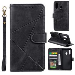 Embossing Geometric Leather Wallet Case for Samsung Galaxy A20e - Black