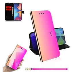 Shining Mirror Like Surface Leather Wallet Case for Samsung Galaxy A20e - Rainbow Gradient