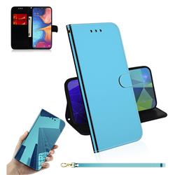 Shining Mirror Like Surface Leather Wallet Case for Samsung Galaxy A20e - Blue