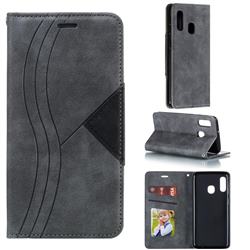 Retro S Streak Magnetic Leather Wallet Phone Case for Samsung Galaxy A20e - Gray