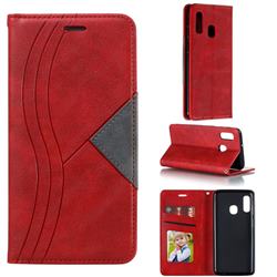 Retro S Streak Magnetic Leather Wallet Phone Case for Samsung Galaxy A20e - Red