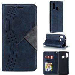 Retro S Streak Magnetic Leather Wallet Phone Case for Samsung Galaxy A20e - Blue