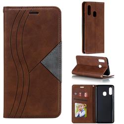 Retro S Streak Magnetic Leather Wallet Phone Case for Samsung Galaxy A20e - Brown