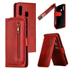 Multifunction 9 Cards Leather Zipper Wallet Phone Case for Samsung Galaxy A20e - Red