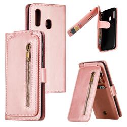 Multifunction 9 Cards Leather Zipper Wallet Phone Case for Samsung Galaxy A20e - Rose Gold