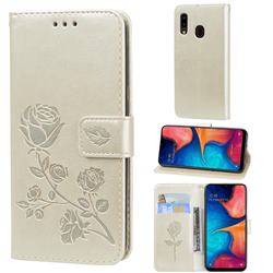 Embossing Rose Flower Leather Wallet Case for Samsung Galaxy A20e - Golden