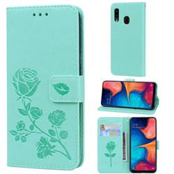 Embossing Rose Flower Leather Wallet Case for Samsung Galaxy A20e - Green