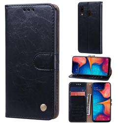 Luxury Retro Oil Wax PU Leather Wallet Phone Case for Samsung Galaxy A20e - Deep Black