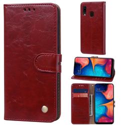 Luxury Retro Oil Wax PU Leather Wallet Phone Case for Samsung Galaxy A20e - Brown Red