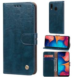 Luxury Retro Oil Wax PU Leather Wallet Phone Case for Samsung Galaxy A20e - Sapphire
