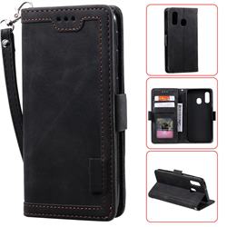 Luxury Retro Stitching Leather Wallet Phone Case for Samsung Galaxy A20e - Black