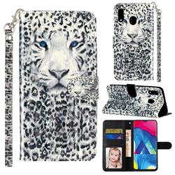 White Leopard 3D Leather Phone Holster Wallet Case for Samsung Galaxy A20e