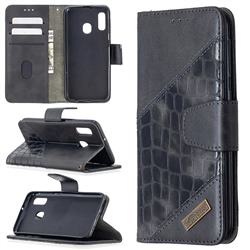 BinfenColor BF04 Color Block Stitching Crocodile Leather Case Cover for Samsung Galaxy A20e - Black
