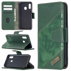 BinfenColor BF04 Color Block Stitching Crocodile Leather Case Cover for Samsung Galaxy A20e - Green