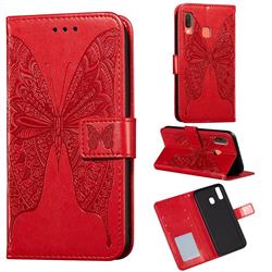 Intricate Embossing Vivid Butterfly Leather Wallet Case for Samsung Galaxy A20e - Red