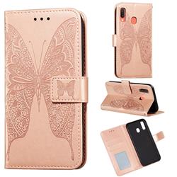 Intricate Embossing Vivid Butterfly Leather Wallet Case for Samsung Galaxy A20e - Rose Gold