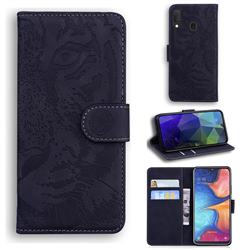 Intricate Embossing Tiger Face Leather Wallet Case for Samsung Galaxy A20e - Black