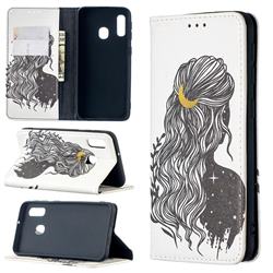 Girl with Long Hair Slim Magnetic Attraction Wallet Flip Cover for Samsung Galaxy A20e