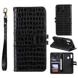 Luxury Crocodile Magnetic Leather Wallet Phone Case for Samsung Galaxy A20e - Black