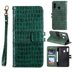 Luxury Crocodile Magnetic Leather Wallet Phone Case for Samsung Galaxy A20e - Green