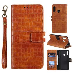 Luxury Crocodile Magnetic Leather Wallet Phone Case for Samsung Galaxy A20e - Brown
