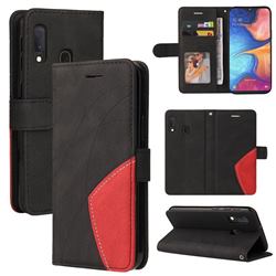 Luxury Two-color Stitching Leather Wallet Case Cover for Samsung Galaxy A20e - Black