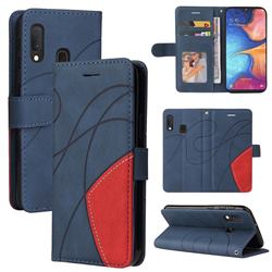 Luxury Two-color Stitching Leather Wallet Case Cover for Samsung Galaxy A20e - Blue