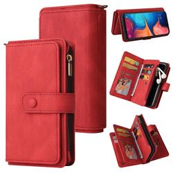 Luxury Multi-functional Zipper Wallet Leather Phone Case Cover for Samsung Galaxy A20e - Red