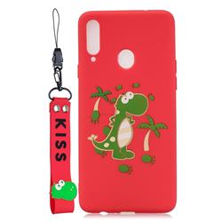 Red Dinosaur Soft Kiss Candy Hand Strap Silicone Case for Samsung Galaxy A20s