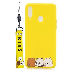 Yellow Bear Family Soft Kiss Candy Hand Strap Silicone Case for Samsung Galaxy A20s