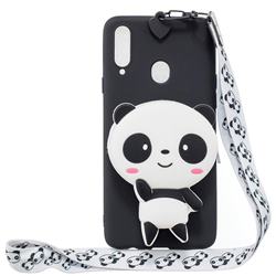 White Panda Neck Lanyard Zipper Wallet Silicone Case for Samsung Galaxy A20s