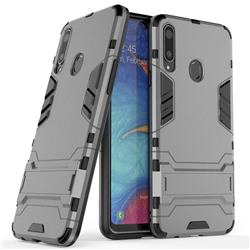 Armor Premium Tactical Grip Kickstand Shockproof Dual Layer Rugged Hard Cover for Samsung Galaxy A20s - Gray