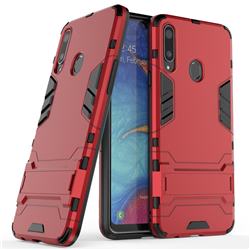 Armor Premium Tactical Grip Kickstand Shockproof Dual Layer Rugged Hard Cover for Samsung Galaxy A20s - Wine Red