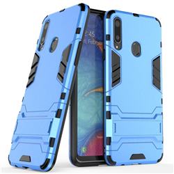 Armor Premium Tactical Grip Kickstand Shockproof Dual Layer Rugged Hard Cover for Samsung Galaxy A20s - Light Blue
