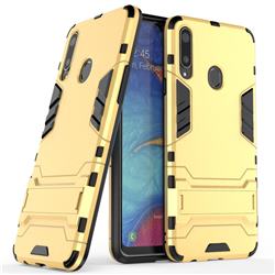 Armor Premium Tactical Grip Kickstand Shockproof Dual Layer Rugged Hard Cover for Samsung Galaxy A20s - Golden