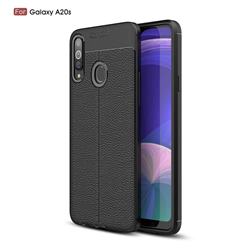Luxury Auto Focus Litchi Texture Silicone TPU Back Cover for Samsung Galaxy A20s - Black