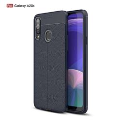 Luxury Auto Focus Litchi Texture Silicone TPU Back Cover for Samsung Galaxy A20s - Dark Blue